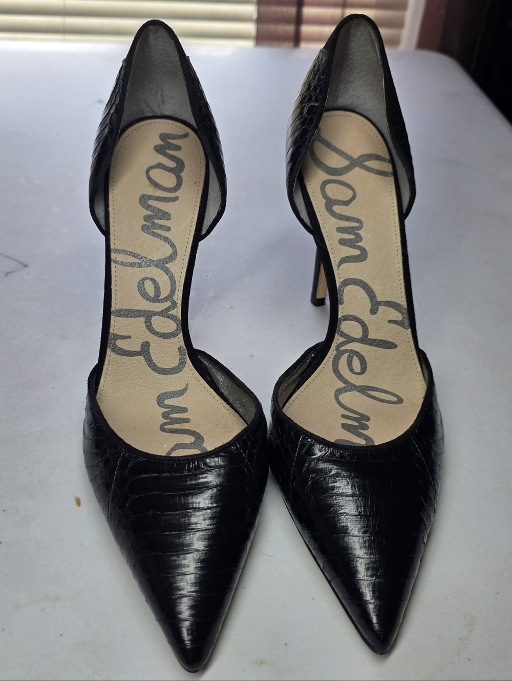 Sam Edelman Delilah D'Orsay Croc Black Leather Pump sz 8 - Picture 2 of 6